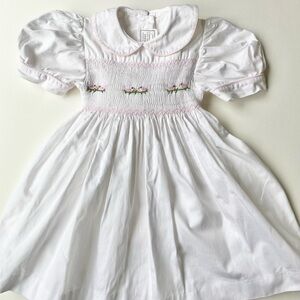 Création Imaho Vintage White Smocked Dress w/ Pink Birds SZ Unknown (Guess 3T)